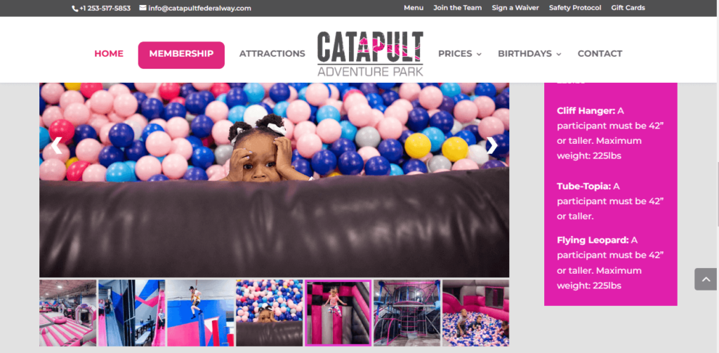 Homepage of Catapult Adventure Park / catapultfederalway.com
Link: https://catapultfederalway.com/
