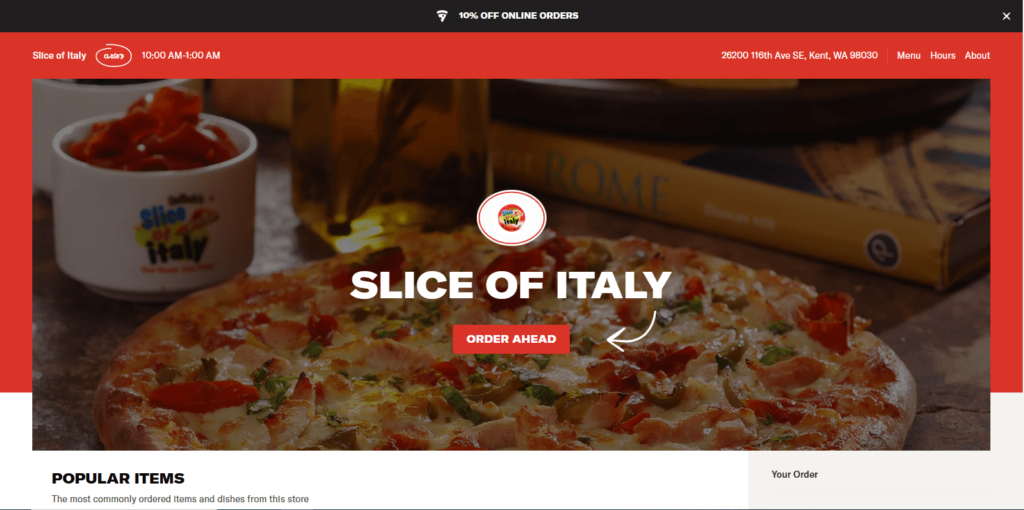  Homepage of Slice of Italy's website / ordersliceofitalymenu.com