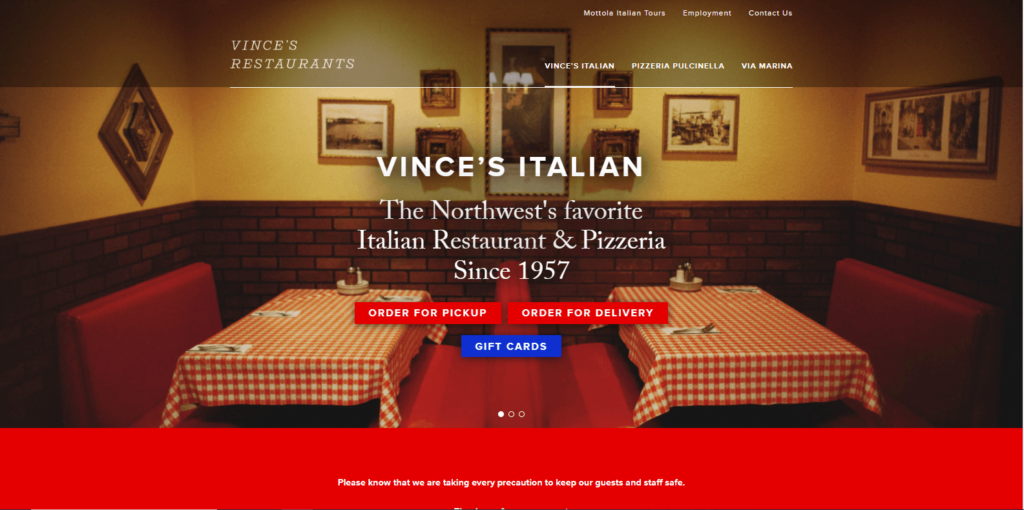 Homepage of Vince's Italian Restaurant & Pizzeria's website / vincesrestaurants.com