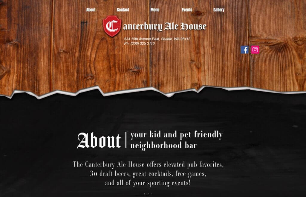 Homepage of Canterbury Ale House / Link: https://www.thecanterburyalehouse.com/