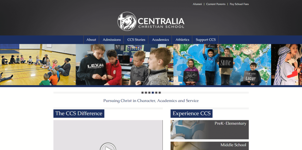 Homepage of Centralia Christian School's website / centraliachristianschool.org