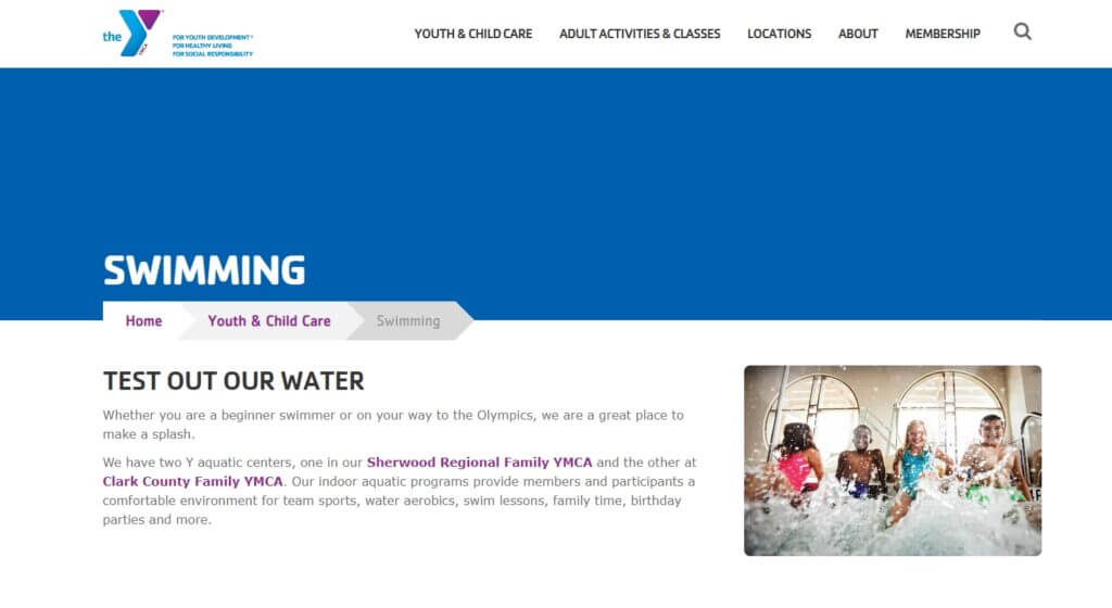 Homepage of Clark County Family YMCA / Link: https://www.ymcacw.org/programs/swimming