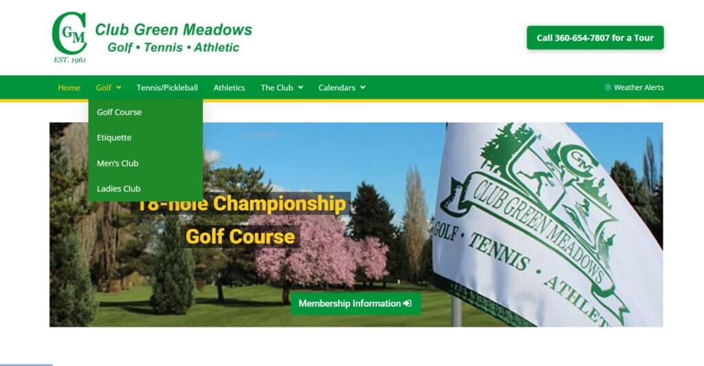 Homepage of Club Green Meadows / Link: https://www.clubgreenmeadows.com/