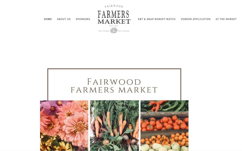 Homepage of Fairwood Farmers Market / Link: http://www.fairwoodfarmersmarket.org/ 