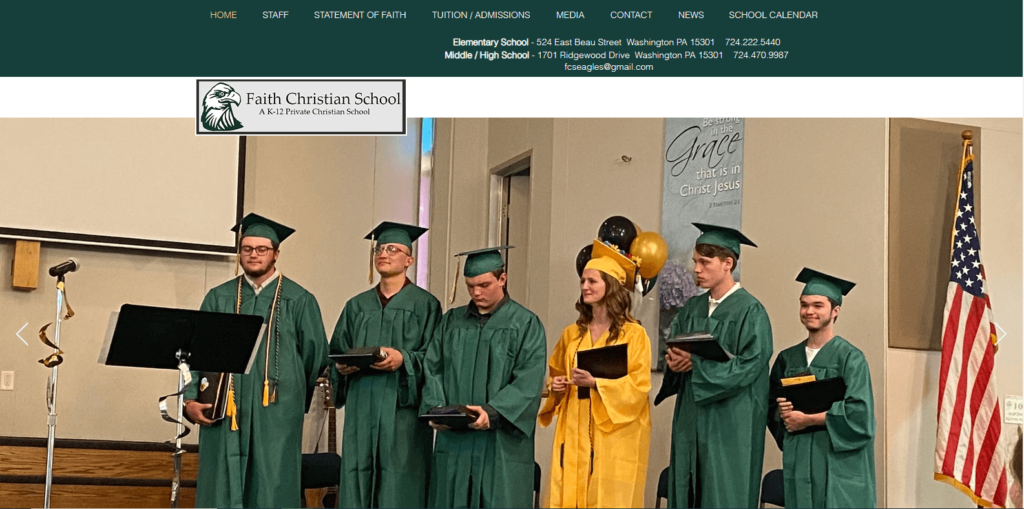 Homepage of Faith Christian School's website / fcswashington.com