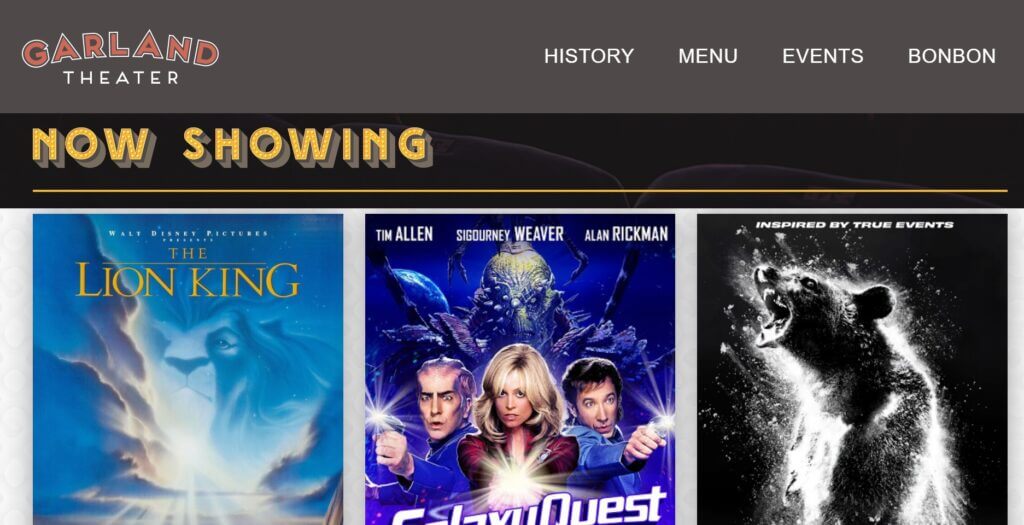 Homepage of Garland Theater / Link: https://garlandtheater.com/