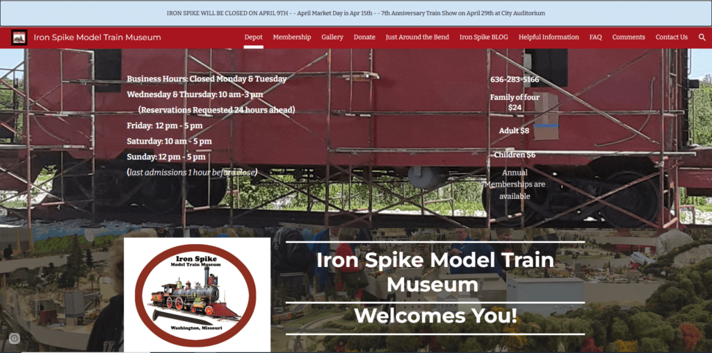 Homepage of Iron Spike Model Trains Museum's website / www.ironspike.org 
