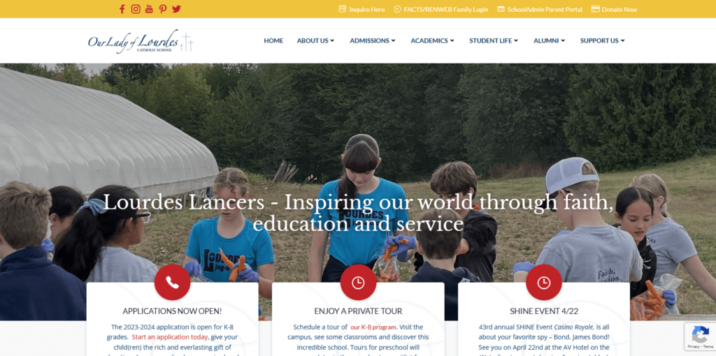 Homepage of Our Lady of Lourdes Catholic School's website / lourdesvan.org