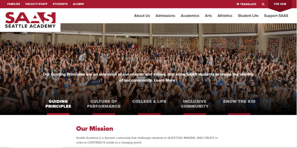 Homepage of Seattle Academy's website / seattleacademy.org