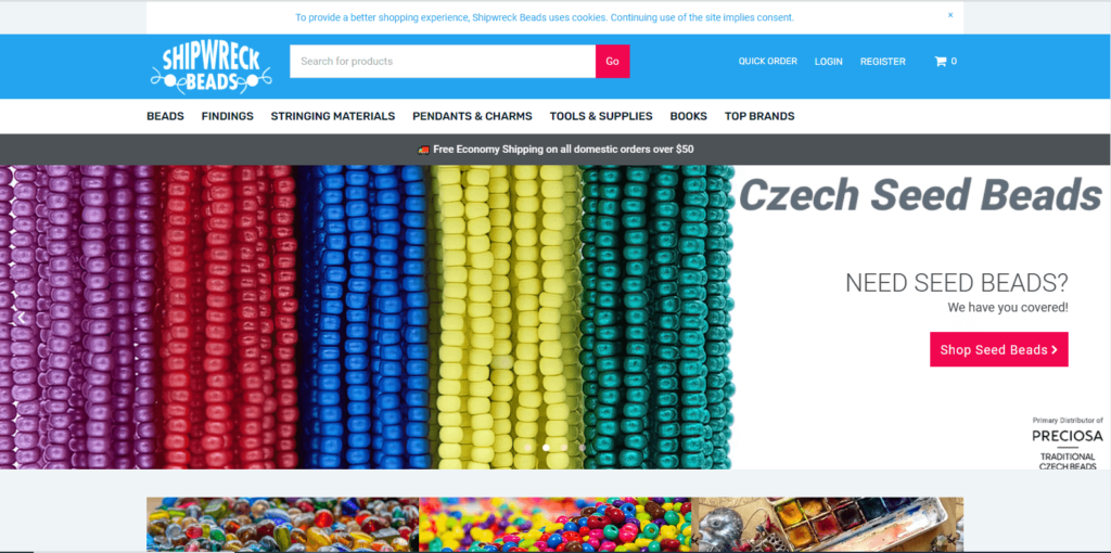 Homepage of Shipwreck beads' website / www.shipwreckbeads.com
