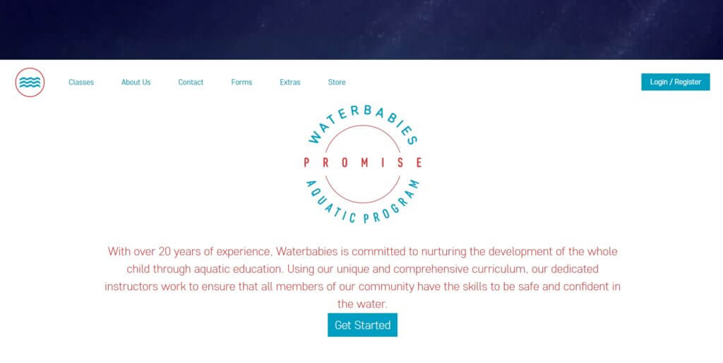 Homepage of Waterbabies Aquatic Program / Link: https://www.waterbabiesusa.com/