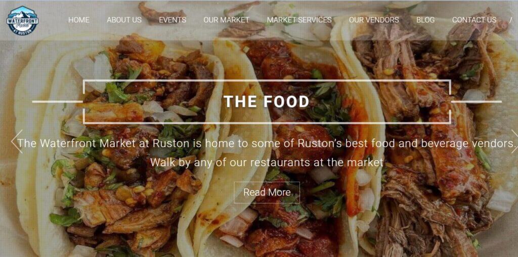 Homepage of Waterfront Market at Ruston / Link: https://www.waterfrontmarketatruston.com/ 