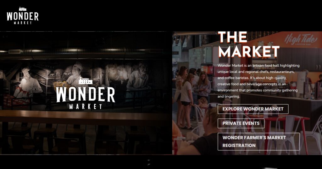 Homepage of Wonder Farmers Market / Link: https://wondermarketspokane.com/
