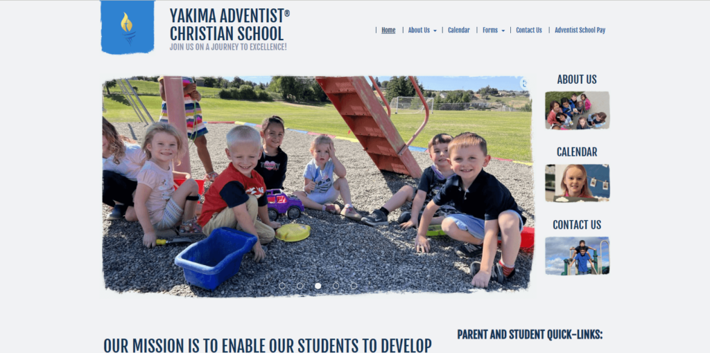 Homepage of Yakima Adventist Christian School's website / yakimawa.adventistschoolconnect.org