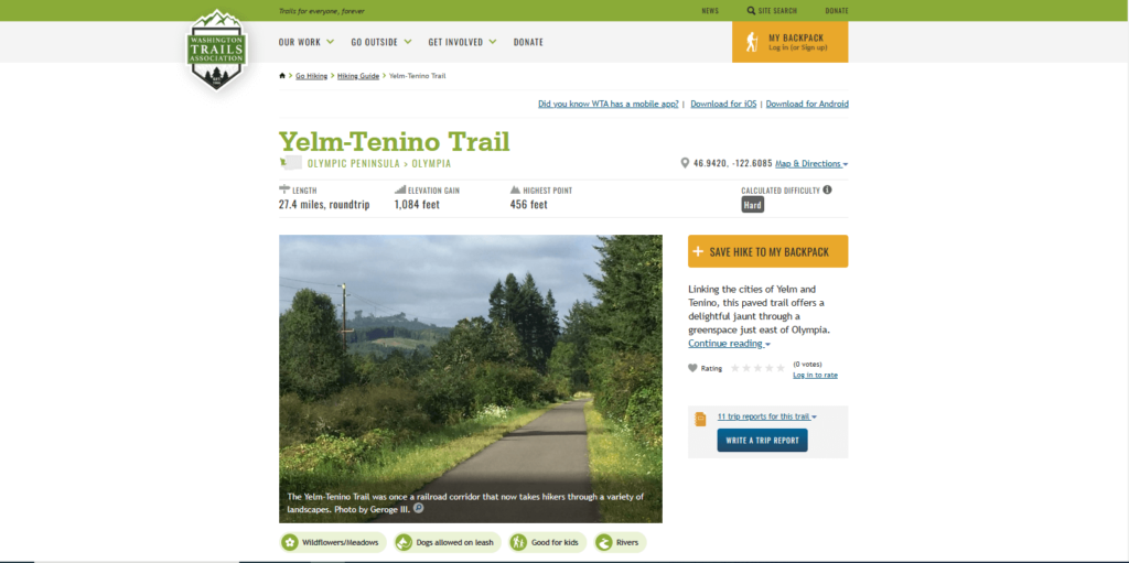 Homepage of Yelm-Rainier-Tenino Trail's website / wta.org