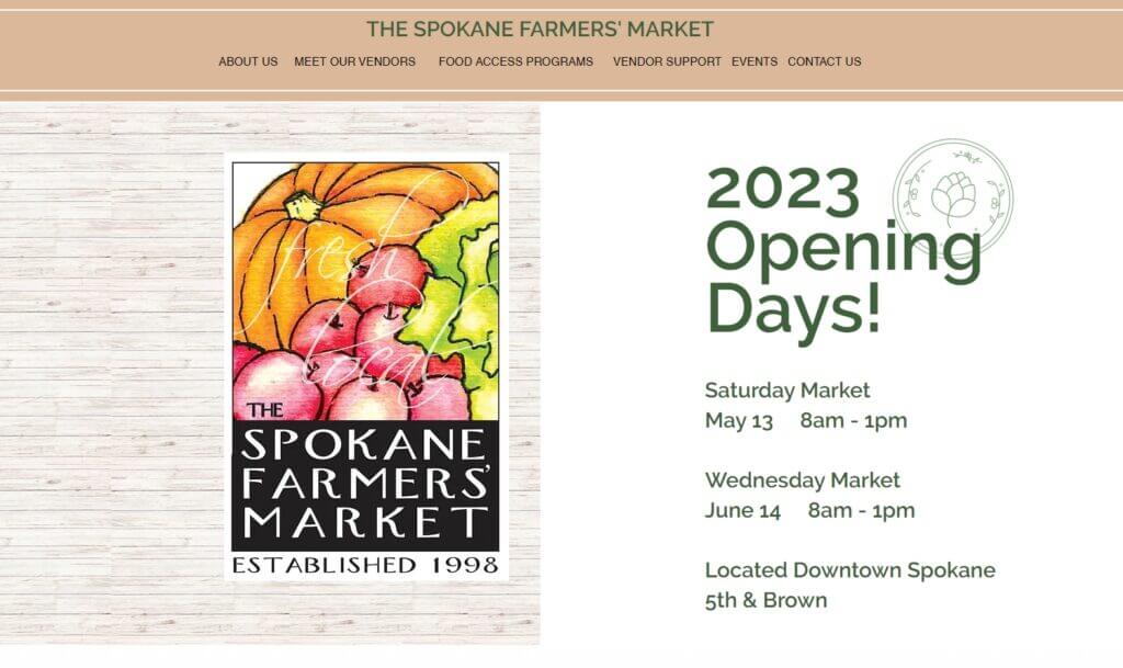 Homepage of the Spokane Farmers Market / Link: https://www.spokanefarmersmarket.org/